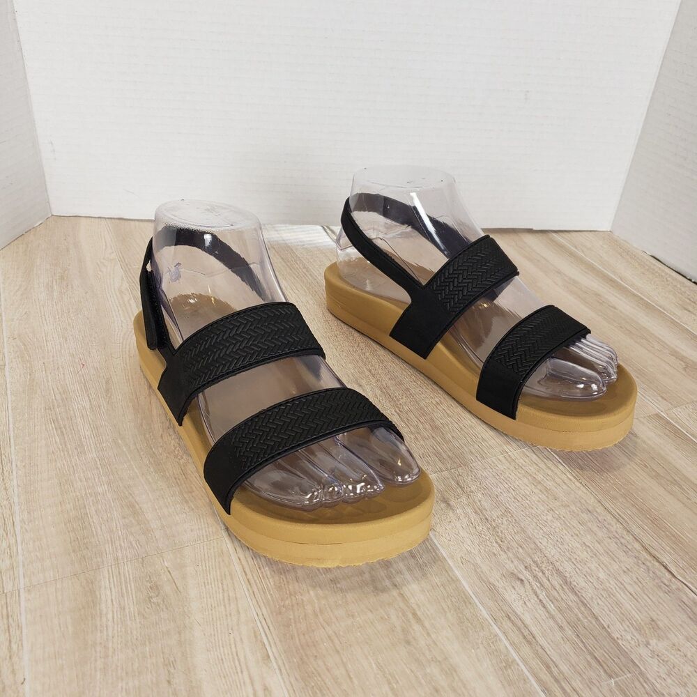 REEF Water Vista Platform Sandals Women's Size 4 Black Tan Shoes Ankle Strap
